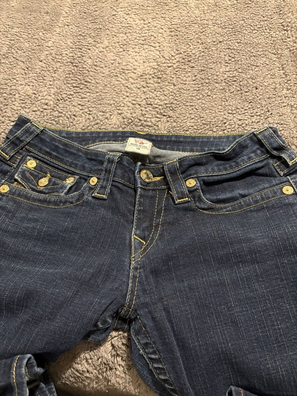 WOMENS TRUE RELIGION JOEY GOLD SEQUINS HORSESHOE BOOT CUT JEANS 29x32.5-Rare!! - Picture 3 of 11